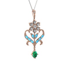 Ade Kraliyet Kolye - Beyaz zirkon, akuamarin ve yeşil kuvars 925 ayar rose altın kaplama gümüş kolye (40 cm gümüş rolo zincir) #wtkwh