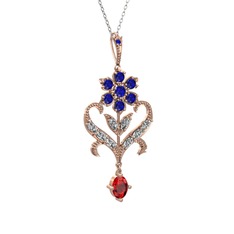 Ade Kraliyet Kolye - Lab safir, beyaz zirkon ve garnet 8 ayar rose altın kolye (40 cm beyaz altın rolo zincir) #x4cno8