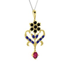 Ade Kraliyet Kolye - Siyah zirkon, lab safir ve rodolit garnet 14 ayar altın kolye (40 cm beyaz altın rolo zincir) #xctds4