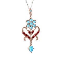 Akuamarin ve garnet 14 ayar rose altın kolye (40 cm beyaz altın rolo zincir)