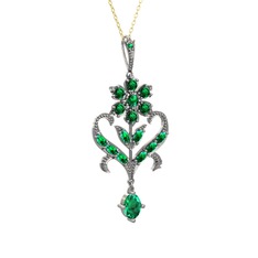 Ade Kraliyet Kolye - Yeşil kuvars 14 ayar beyaz altın kolye (40 cm gümüş rolo zincir) #xpr0z9