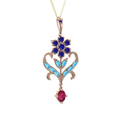 Ade Kraliyet Kolye - Lab safir, akuamarin ve rodolit garnet 8 ayar rose altın kolye (40 cm altın rolo zincir) #xs1kbd