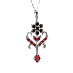 Ade Kraliyet Kolye - Siyah zirkon ve garnet 925 ayar gümüş kolye (40 cm rose altın rolo zincir) #xv9mnq