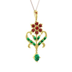 Ade Kraliyet Kolye - Garnet ve yeşil kuvars 14 ayar altın kolye (40 cm gümüş rolo zincir) #y0siop