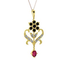 Siyah zirkon, beyaz zirkon ve rodolit garnet 14 ayar altın kolye (40 cm rose altın rolo zincir)