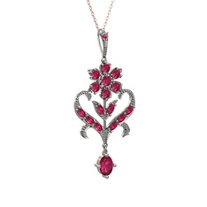 Ade Kraliyet Kolye - Rodolit garnet 14 ayar beyaz altın kolye (40 cm rose altın rolo zincir) #ye8l6i