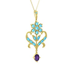 Ade Kraliyet Kolye - Akuamarin ve ametist 14 ayar altın kolye (40 cm altın rolo zincir) #yfqnyt