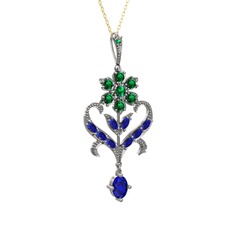 Ade Kraliyet Kolye - Yeşil kuvars ve lab safir 8 ayar beyaz altın kolye (40 cm gümüş rolo zincir) #yqjyi1