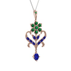 Yeşil kuvars ve lab safir 925 ayar rose altın kaplama gümüş kolye (40 cm gümüş rolo zincir)