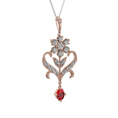 Ade Kraliyet Kolye - Beyaz zirkon ve garnet 14 ayar rose altın kolye (40 cm beyaz altın rolo zincir) #z2080a
