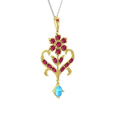 Rodolit garnet ve akuamarin 8 ayar altın kolye (40 cm beyaz altın rolo zincir)