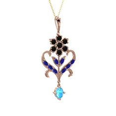 Siyah zirkon, lab safir ve akuamarin 14 ayar rose altın kolye (40 cm altın rolo zincir)