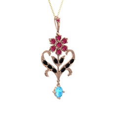 Ade Kraliyet Kolye - Rodolit garnet, siyah zirkon ve akuamarin 925 ayar rose altın kaplama gümüş kolye (40 cm altın rolo zincir) #zul0ss