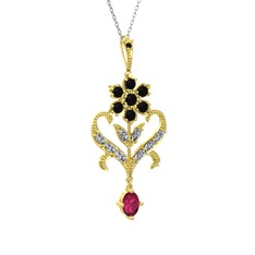 Siyah zirkon, beyaz zirkon ve rodolit garnet 925 ayar altın kaplama gümüş kolye (40 cm gümüş rolo zincir)