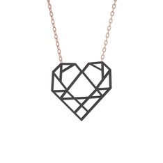 Origami Kalp Kolye - 925 ayar siyah rodyum kaplama gümüş kolye (40 cm gümüş rolo zincir) #smlw3r