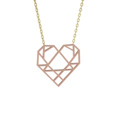 Origami Kalp Kolye - 18 ayar rose altın kolye (40 cm altın rolo zincir) #u9eggl