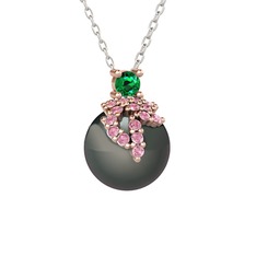 Yeşil kuvars, pembe kuvars ve siyah inci 925 ayar rose altın kaplama gümüş kolye (40 cm beyaz altın rolo zincir)