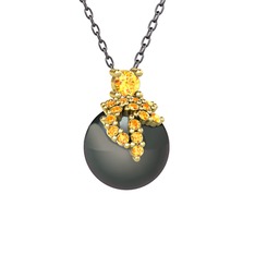 Afra İnci Kolye - Sitrin ve siyah inci 8 ayar altın kolye (40 cm gümüş rolo zincir) #111tw1s
