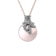 Afra İnci Kolye - Pırlanta ve pembe inci 14 ayar beyaz altın kolye (0.286 karat, 40 cm rose altın rolo zincir) #12kpg5z