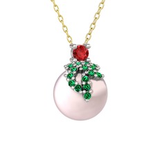 Afra İnci Kolye - Garnet, yeşil kuvars ve pembe inci 925 ayar gümüş kolye (40 cm altın rolo zincir) #134vpix