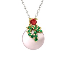 Garnet, yeşil kuvars ve pembe inci 925 ayar altın kaplama gümüş kolye (40 cm beyaz altın rolo zincir)