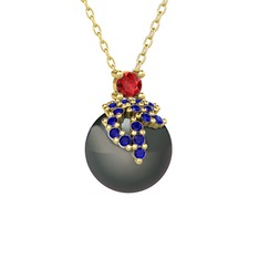 Afra İnci Kolye - Garnet, lab safir ve siyah inci 925 ayar altın kaplama gümüş kolye (40 cm altın rolo zincir) #13v4lyr