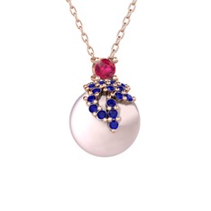 Rodolit garnet, lab safir ve pembe inci 14 ayar rose altın kolye (40 cm gümüş rolo zincir)