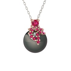 Afra İnci Kolye - Rodolit garnet ve siyah inci 8 ayar rose altın kolye (40 cm gümüş rolo zincir) #166b7vl