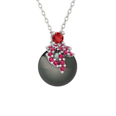 Garnet, rodolit garnet ve siyah inci 8 ayar beyaz altın kolye (40 cm beyaz altın rolo zincir)