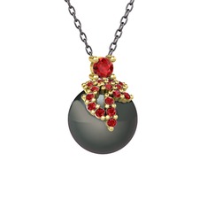 Garnet ve siyah inci 8 ayar altın kolye (40 cm gümüş rolo zincir)