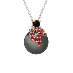 Siyah zirkon, garnet ve siyah inci 18 ayar rose altın kolye (40 cm beyaz altın rolo zincir)