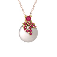 Afra İnci Kolye - Rodolit garnet ve inci 8 ayar altın kolye (40 cm rose altın rolo zincir) #1cf7rvb