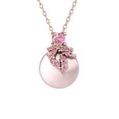 Afra İnci Kolye - Pembe kuvars ve pembe inci 8 ayar rose altın kolye (40 cm rose altın rolo zincir) #1cnf8aj