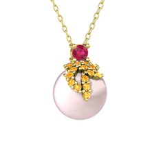 Rodolit garnet, sitrin ve pembe inci 925 ayar altın kaplama gümüş kolye (40 cm gümüş rolo zincir)