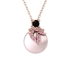 Afra İnci Kolye - Siyah zirkon, pembe kuvars ve pembe inci 18 ayar rose altın kolye (40 cm gümüş rolo zincir) #1e9x5wg