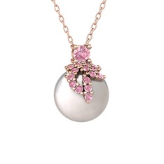 Afra İnci Kolye - Pembe kuvars ve inci 14 ayar rose altın kolye (40 cm rose altın rolo zincir) #1g27t0h
