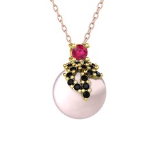 Afra İnci Kolye - Rodolit garnet, siyah zirkon ve pembe inci 14 ayar altın kolye (40 cm rose altın rolo zincir) #1g6cc1l