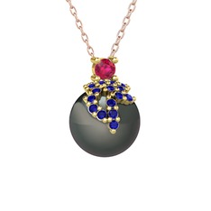 Afra İnci Kolye - Rodolit garnet, lab safir ve siyah inci 8 ayar altın kolye (40 cm rose altın rolo zincir) #1it8720