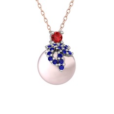 Afra İnci Kolye - Garnet, lab safir ve pembe inci 18 ayar beyaz altın kolye (40 cm rose altın rolo zincir) #1ixeg0v