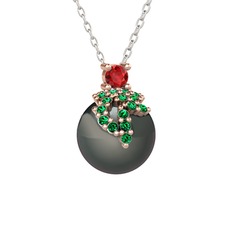 Garnet, yeşil kuvars ve siyah inci 8 ayar rose altın kolye (40 cm beyaz altın rolo zincir)