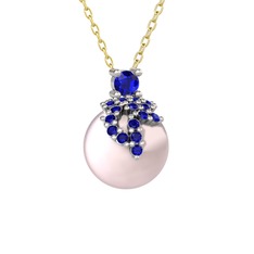 Lab safir ve pembe inci 14 ayar beyaz altın kolye (40 cm altın rolo zincir)