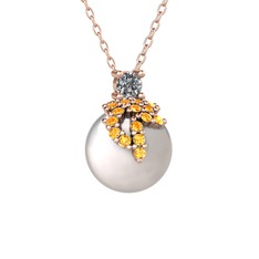 Afra İnci Kolye - Pırlanta, sitrin ve inci 14 ayar rose altın kolye (0.11 karat, 40 cm rose altın rolo zincir) #1nju9vr