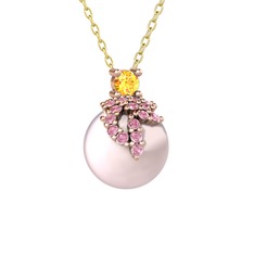 Sitrin, pembe kuvars ve pembe inci 925 ayar rose altın kaplama gümüş kolye (40 cm altın rolo zincir)