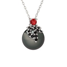 Afra İnci Kolye - Garnet, siyah zirkon ve siyah inci 14 ayar beyaz altın kolye (40 cm beyaz altın rolo zincir) #1qnclgj