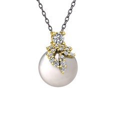 Beyaz zirkon ve inci 18 ayar altın kolye (40 cm gümüş rolo zincir)