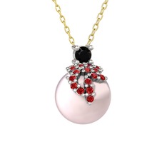 Afra İnci Kolye - Siyah zirkon, garnet ve pembe inci 925 ayar gümüş kolye (40 cm gümüş rolo zincir) #1taie4e