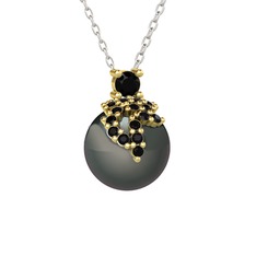 Afra İnci Kolye - Siyah zirkon ve siyah inci 925 ayar altın kaplama gümüş kolye (40 cm beyaz altın rolo zincir) #1uqkhdd