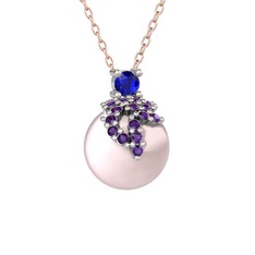 Afra İnci Kolye - Lab safir, ametist ve pembe inci 18 ayar beyaz altın kolye (40 cm rose altın rolo zincir) #1vabcoi