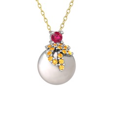Afra İnci Kolye - Rodolit garnet, sitrin ve inci 925 ayar gümüş kolye (40 cm gümüş rolo zincir) #1wq702y