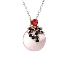 Afra İnci Kolye - Garnet, siyah zirkon ve pembe inci 14 ayar rose altın kolye (40 cm beyaz altın rolo zincir) #1y7mkrk